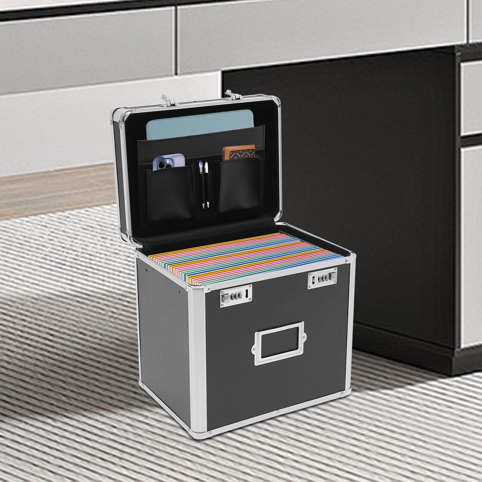 Miumaeov Fireproof File Organizer Box Locking Document Storage Case Filing Cabinet Safe Portable Box
