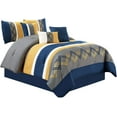 thumbnail image 6 of Chezmoi Collection 7-Piece Navy/Gray/Yellow/White Modern Stripe Zigzag Embroidery Comforter Set, California King, 6 of 7