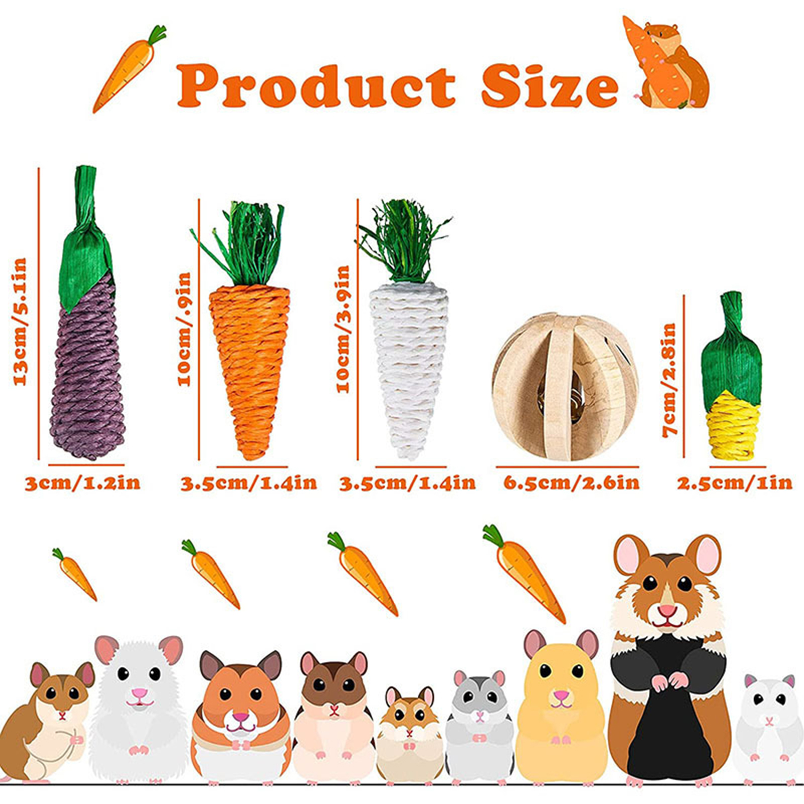 DOPI 5Pcs/Set Molar Toy Safe Eye-catching Wood Pet Hamster Toy Set for Small Animals