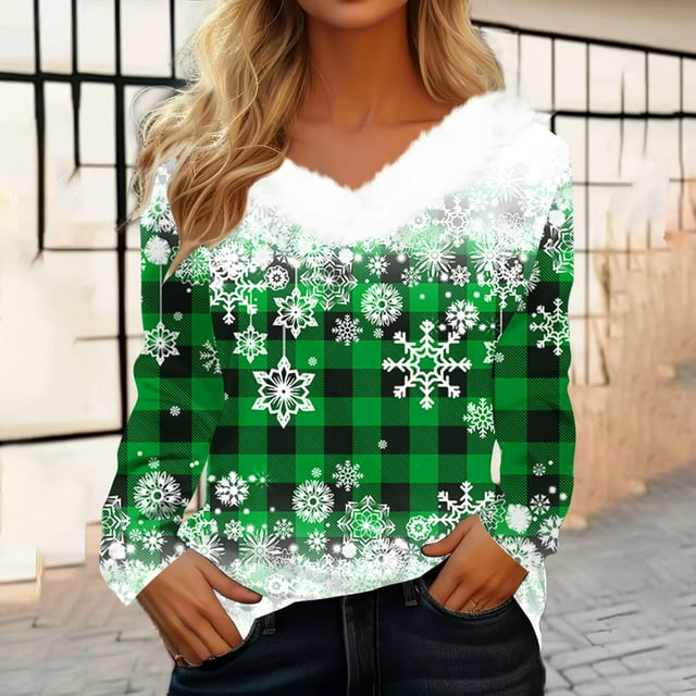 DPTALR Femme Blouse à Manches Longues à Col en V Imprimée Chandail Décontracté Hauts à Manches Longues