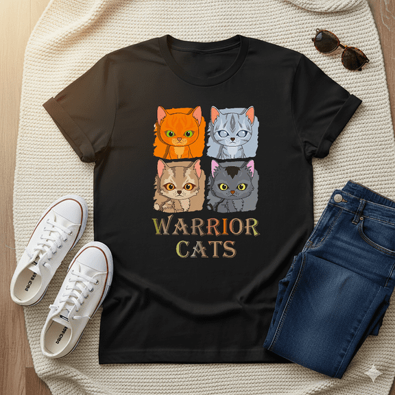 Warrior Cats Four Cute Kittens Feline Lover Gift Retro Unisex T-Shirt V11628, up to size 5XL