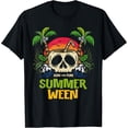 thumbnail image 2 of 100% Cotton Unisex Summerween Vibes Skeleton Plam Trees Island Summer Halloween T-Shirt, 2 of 5