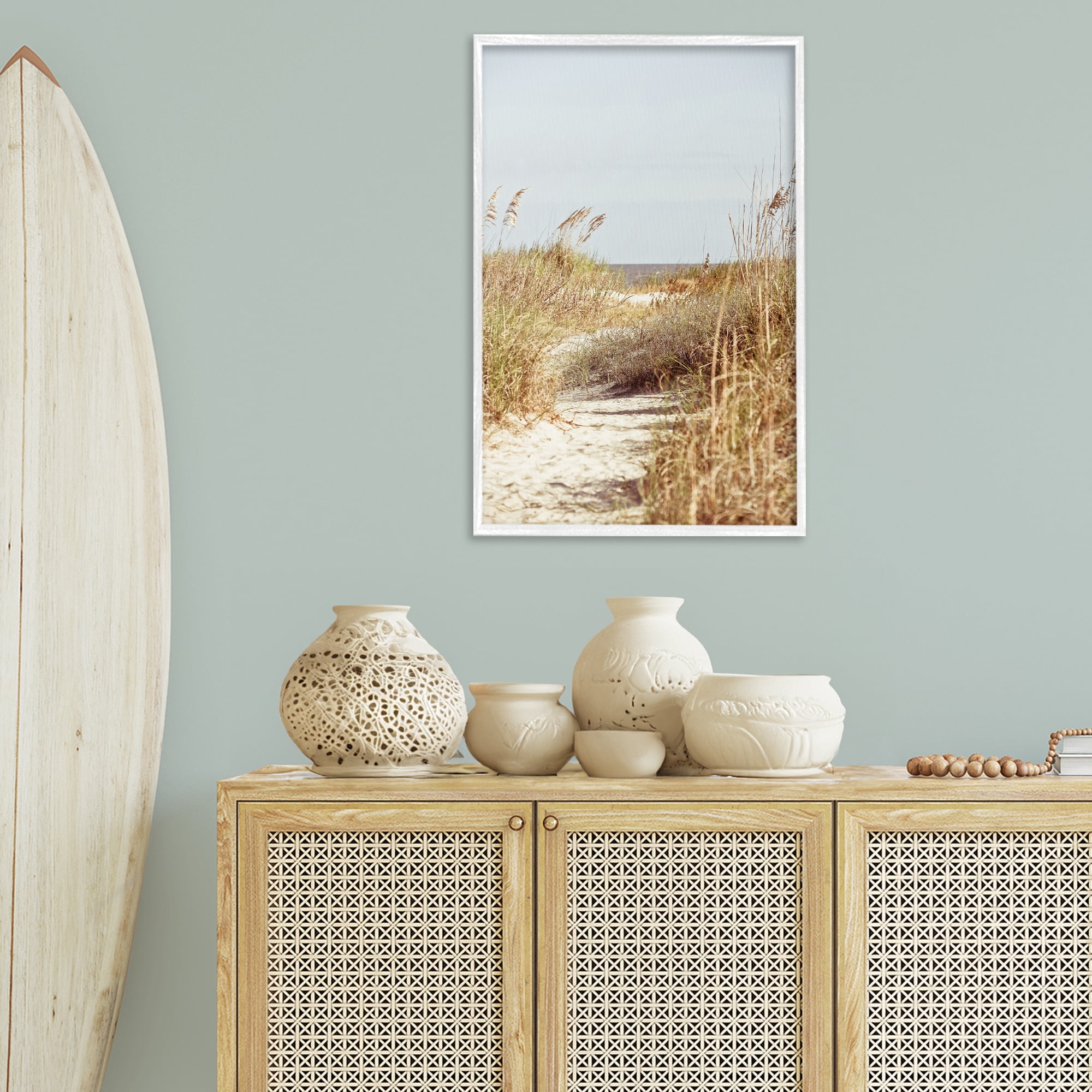 Stupell Industries Sandy Path with Reeds Landscape Photography White Framed Art Print Wall Art, 20 x 30