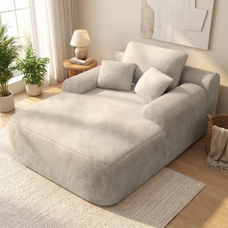 65'' Chaise Lounge Chair Indoor, Plush Corduroy Cloud Couch, Fluffy Oversized Sofa Bed for Bedroom Living Room, Comfy Boneless Reading Lounge Chair Sleeper Sofa No Assembly