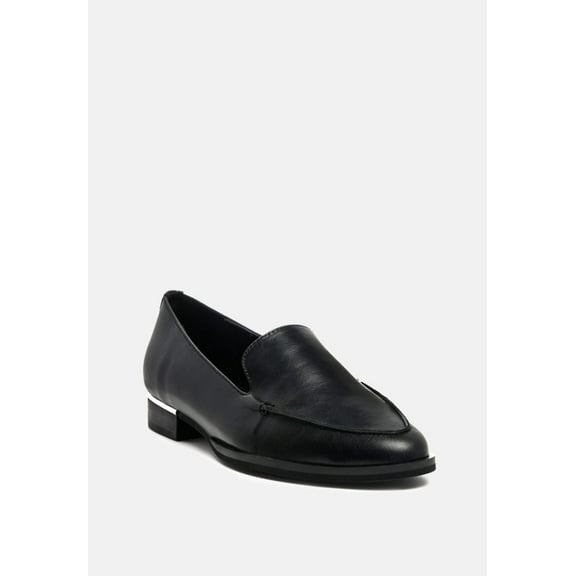 ANNA Black Leather Slip-on Loafers