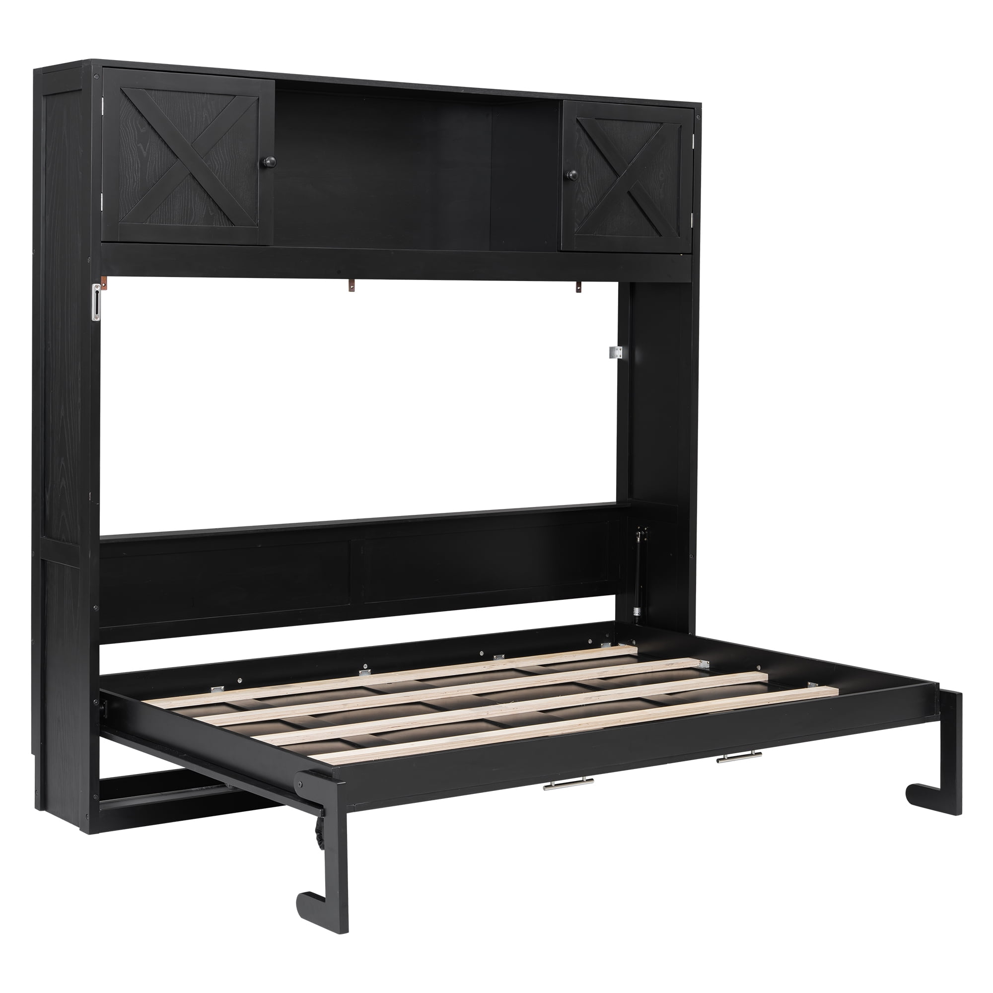 Euroco Full Size Murphy Bed with Cabinet, Storage Wall Bed for Guest Room, Black