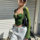 thumbnail image 2 of Top corto de manga larga para mujer, Top plisado con escote en el pecho, Top de verano con cuello Halter a la moda para citas y compras, 2 of 7