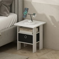 Furinno Tidur Bedside Table Nightstand with Bin Drawer, White/Black
