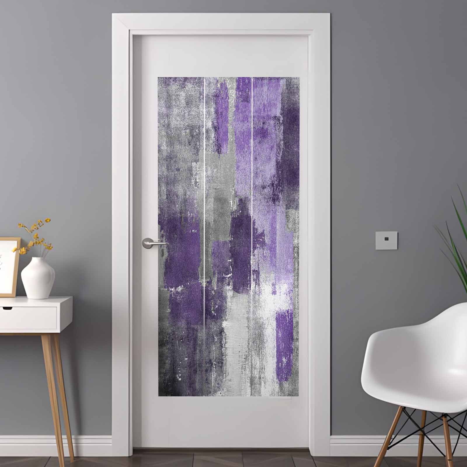 Purple Grey Privacy Window Film, Decorative Frosted Glass Window Film, Modern Oil Painted Abstract Art Aesthetics Reusable Peel and Stick Static Cling for Home Bathroom Office Glass Door 35.4"x78.7"