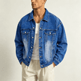 thumbnail image 5 of Akmaiox Men's & Big Men's Denim Jacket Button Up Long Sleeve Shirts Regular Fit Jean Trucker Jacket with Pockets Dark Blue XXXXL, 5 of 7