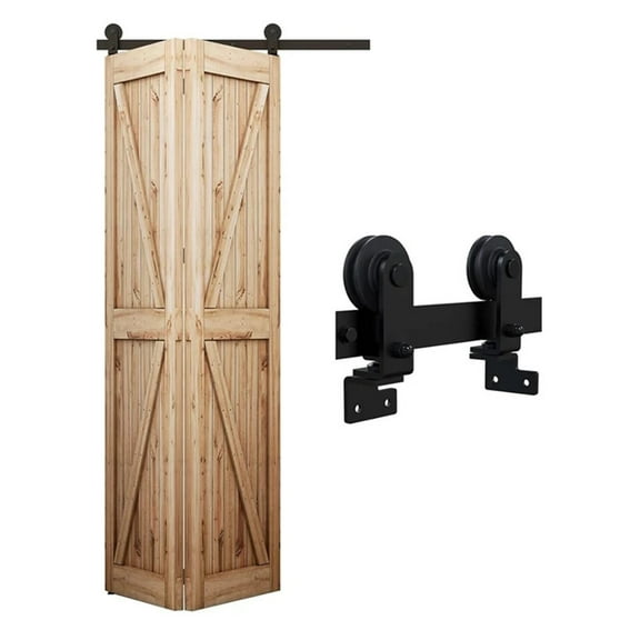 3.3-4FT Double Fold For Sliding Doors Hardware Kit For Unidirectional Barn Doors Black Sliding Door Kit T-shaped, No Door ,Easy to Install