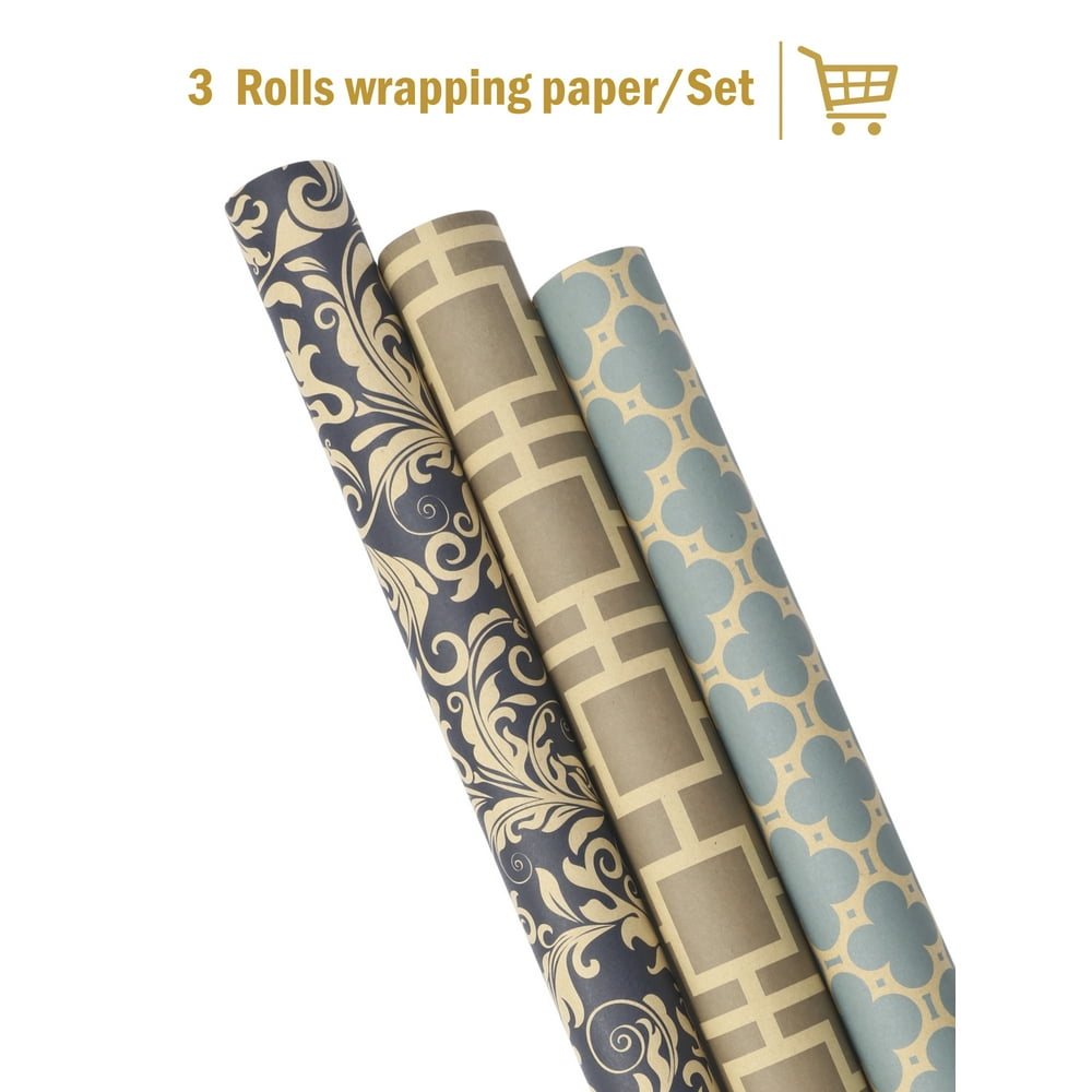 LaRibbons Vintage Kraft Christmas Wrapping Paper Bundle, Gift Wrapping