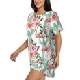 thumbnail image 2 of Uemuo Flamingo Flower Pattern Women's Short-Sleeved Pajama, Button-Front Loungewear, 2-Piece Summer Sleepwear, Elastic Drawstring Shorts-XX-Large, 2 of 7