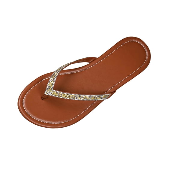 Xfvqtps Womens Rhinestone Flip Flops Flat Sandals Sparkly Summer Shoes Beach Slides Comfortable Casual Wear Outdoor Spring Summer Fashion Footwear