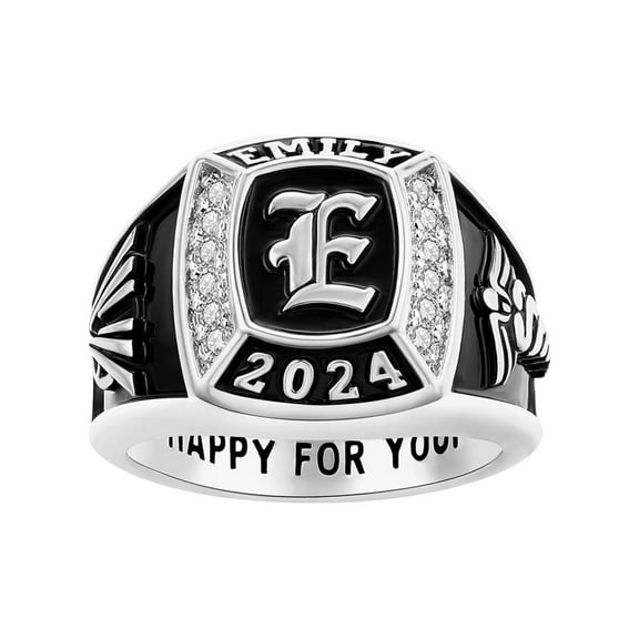 Order Now for 2025 Graduation, Freestyle Women's Initial CZ Square Birthstone Class Ring, Personalized, High School or College
