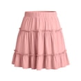 thumbnail image 5 of Vibrex Women's Skirt Women's Solid Color Imitated Cotton Linen Skirt Women's High Waist Pleated Skirt Women's Lace Trim Short Skirt Perfect For Dancing,Dating,Dinners,Travel,Vacation_Pink_XL, 5 of 5