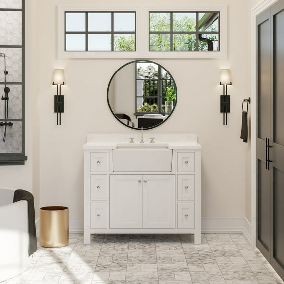 KBC Yorkshire 42" Wood Vanity w/ Engineered Marble Stone in White