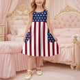 thumbnail image 3 of vdgthytj Girls 4th of July Dress Kids Crewneck Sleeveless Stars Striped Summer A-Line Party Sundress with Pockets, 3 of 7
