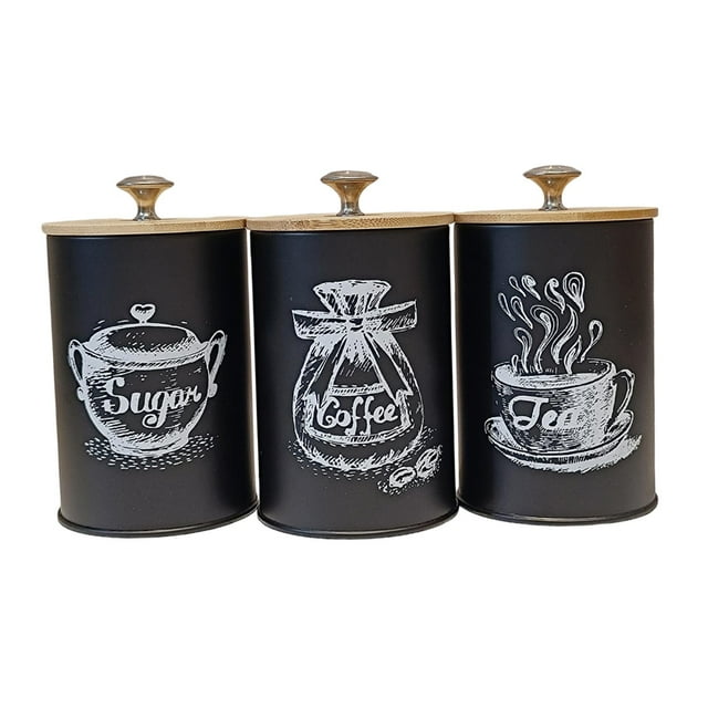 DOLITY 3Pcs Airtight Coffee Tea Sugar Jars for Home Countertop Sturdy Bamboo Lidded