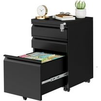 Metal Mobile File Cabinet with Lock and 4 Keys - Fully Assembled, Under Office Desk 3 Drawers Filing Cabinet for Home Office with Anti-tilt Wheels, A4/Legal/Letter Hanging File Drawers