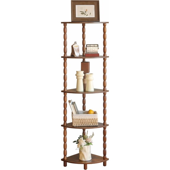 Corner Shelf, 5-Tier Corner Bookshelf for Small Spaces, Stylish Corner Storage Display Shelves for Bedroom, Bathroom, Kitchen, Living Room (Rustic Brown)