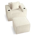 thumbnail image 4 of 41.3" Cloud Single Sofa, Boneless Chaise Lounge Chair with Ottoman, Corduroy Fabric, 2 Cup Holders, Side Storage Pockets, No Assembly, White, 4 of 11
