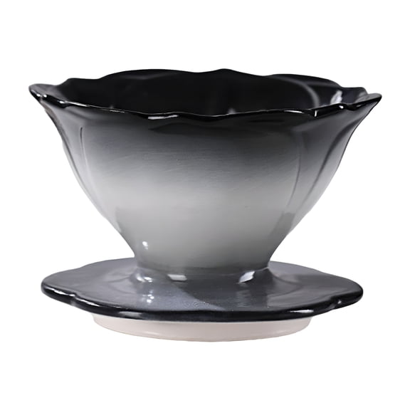 ACDANC Pour over Coffee Maker Ceramic Coffee Dripper for Home Travel Manual Porcelain Cone Brewer Delicate Decoration Flower Shaped Black