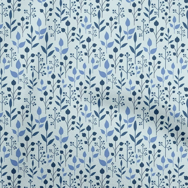 oneOone Cotton Poplin Light Blue Fabric Leaves Craft Projects Decor Fabric Printed By The Yard 42 Inch Wide