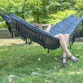 thumbnail image 3 of Equip Jacquard Macramé Hammock - Black and Gray Leaf Print, Size 81" L x 59" W, 3 of 8