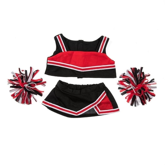 Black and Red Cheerleader Uniform for 14"-18" Plush Dolls, Sports Dress Up Doll Clothes