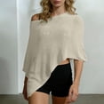 thumbnail image 2 of Lightweight Knit Hollow-Out Asymmetric Poncho Shawl for Women Solid Color Beach Cover-Up for Summer Vacation, 2 of 8