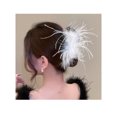thumbnail image 4 of Pinza para el pelo de plumas, esponjosa, grande, evita resbalones, elegante, para cabello largo y grueso, color blanco, 4 of 5