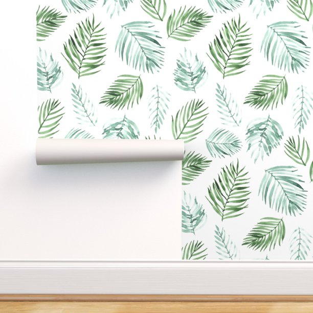 PeelandStick Removable Wallpaper Watercolor Palm Fronds Green White
