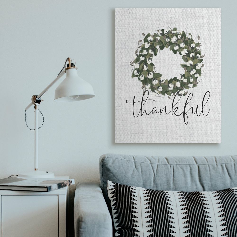 Stupell Industries Cotton Flower Country Style Wreath with Thankful Text Designed by Lettered and Lined