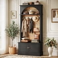 thumbnail image 4 of Fnova 70.87" Hall Tree with Storage Bench, 4-in-1 Design Bench with Coat Rack, Farmhouse Closet Organizer with 5 Hooks and Adjustable Shelves, Black, 4 of 10