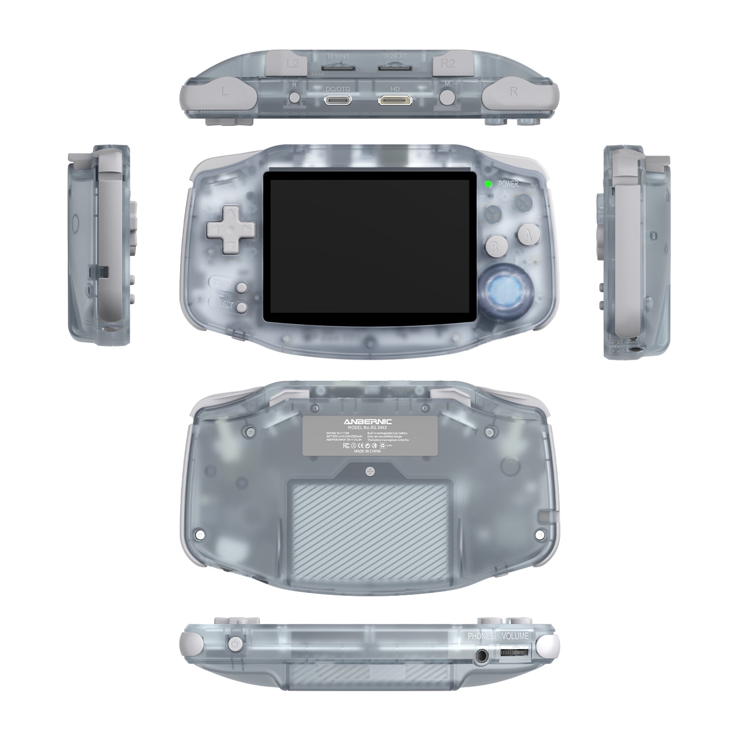 Anbernic RG34XX Handheld Game Consoles,32+64G Card,3500mAh Battery,Support HD TV Output Glacier