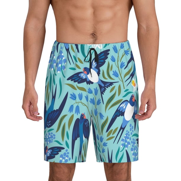 Balery Flying Swallows Pantalones cortos de pijama de punto de algodón para hombre con cinturilla y bolsillos-Large