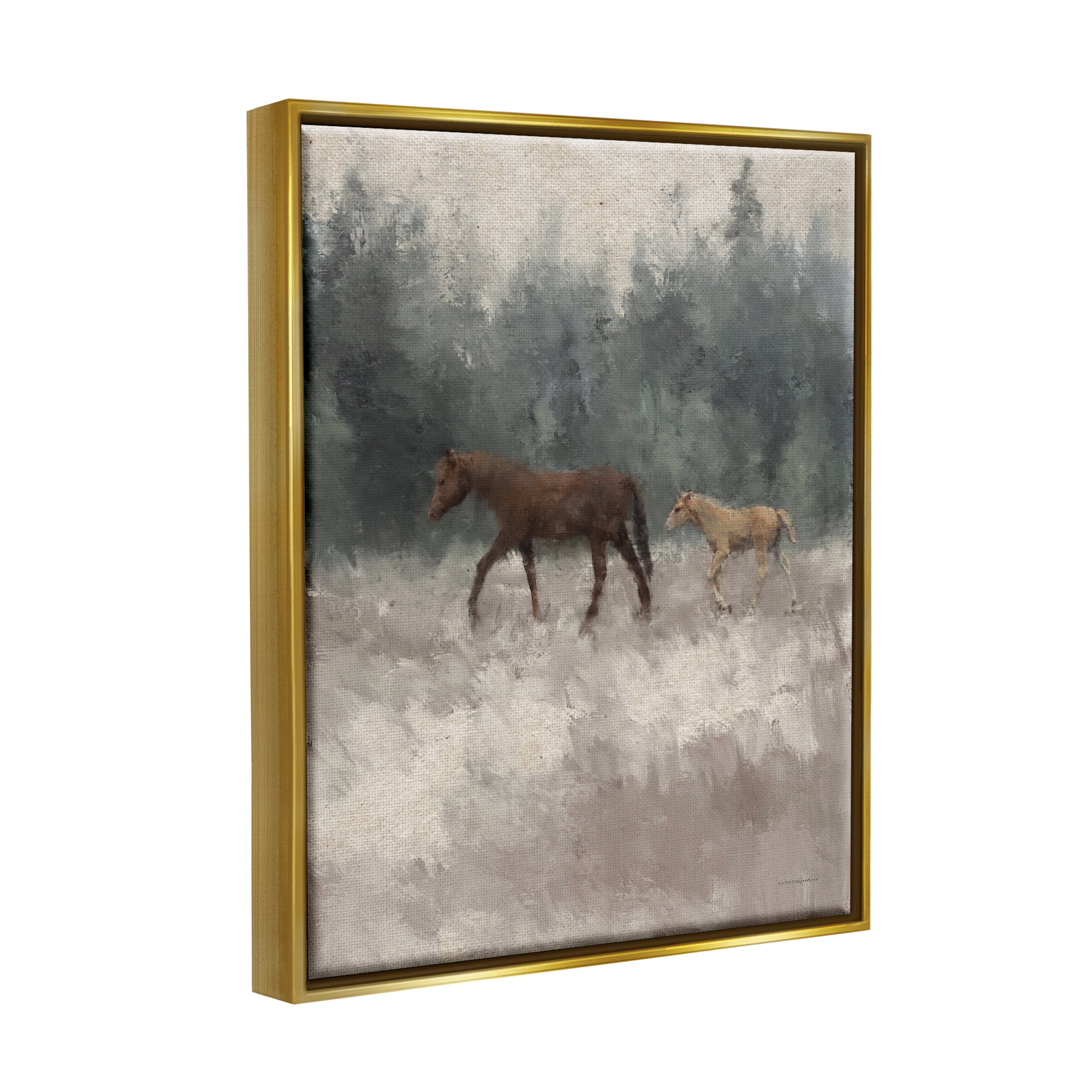 Stupell Foal Horses Countryside Gallop Animals & Insects Painting Gold Floater Framed Art Print Wall Art
