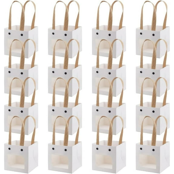 16Pack Transparent Window White Kraft Paper Bags 7.9x4x4inch Smile Gift Bag with Handles Paper