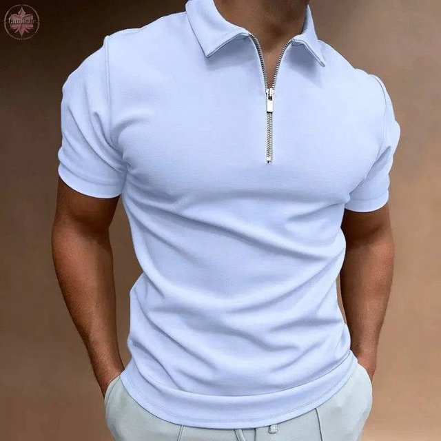 POLO à Manches Courtes pour Hommes, Couleur Unie, Col Rabattu, Fermeture Éclair, Coupe Ajustée
