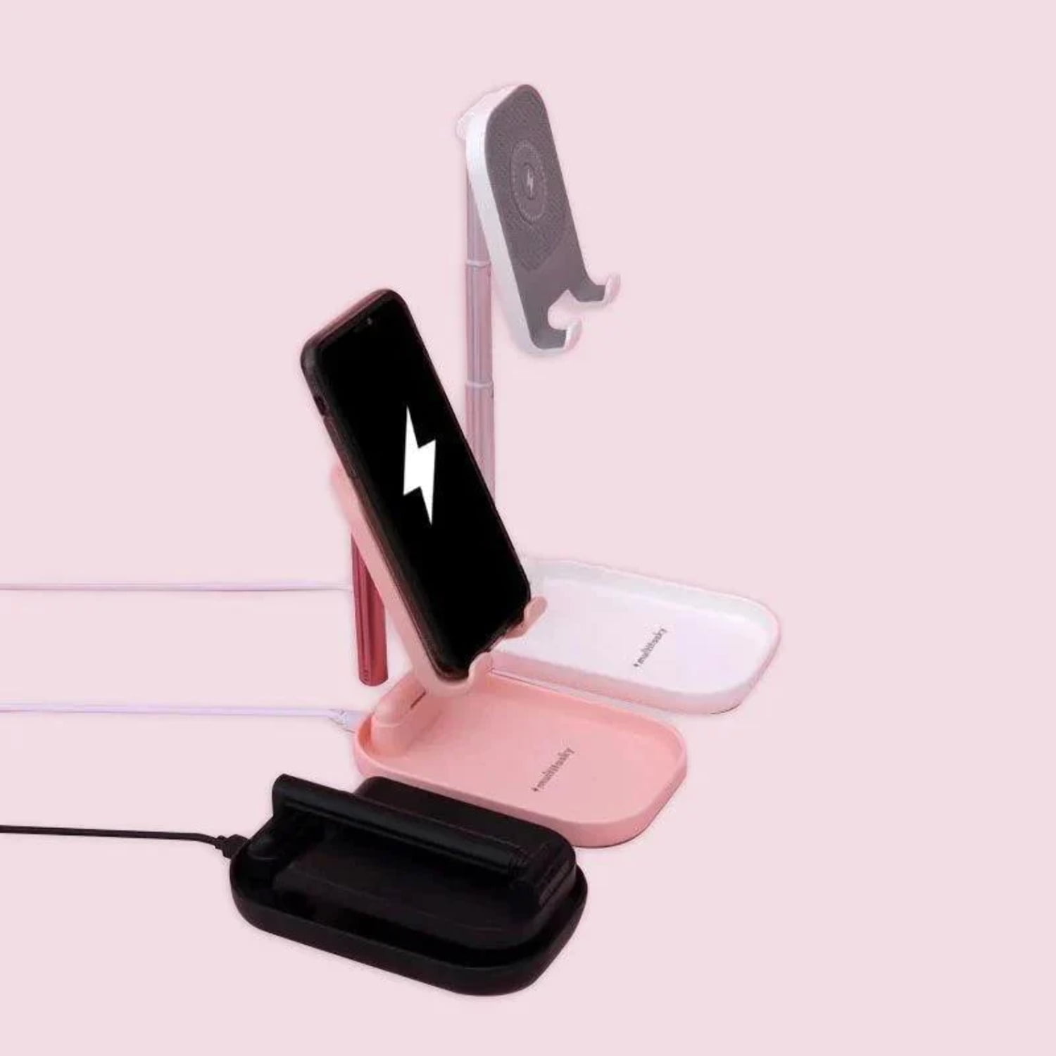 Multitasky Deluxe Phone Holder with Charging Pad - White