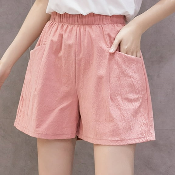 LoyisViDion Woman Pants Clearance Women'S High Waist Pants Linen Loose Casual Thin Wide Leg Linen Shorts Pink L