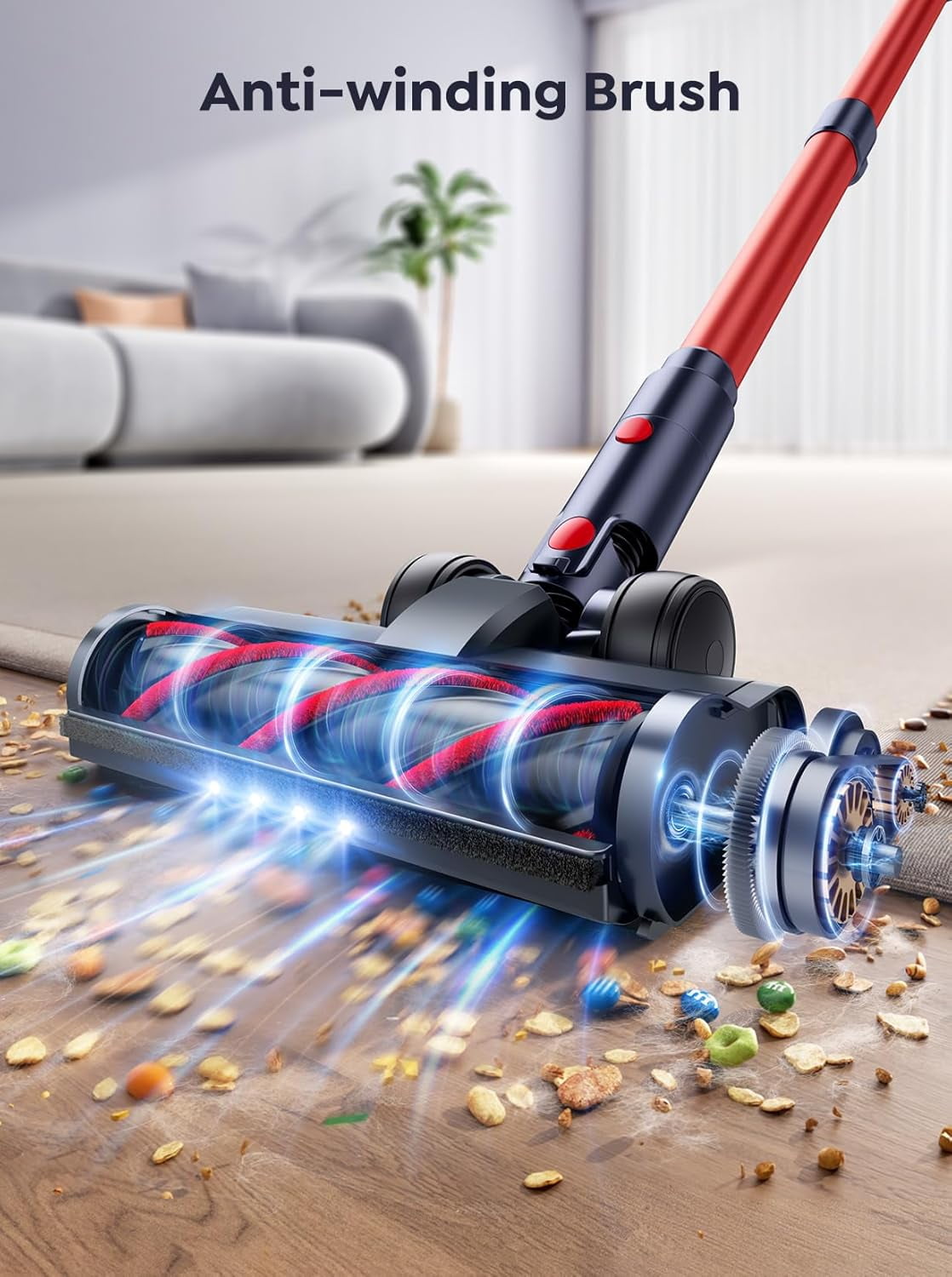 Cordless Vacuum Cleaner, 550W 45Kpa Vacuum Cleaners for Home, Stick Vacuum with Self-Standing, Max 60 Mins, Touch Screen, Vacuum Cleaner with Charging Station for Hard Floor Carpet Car Pet