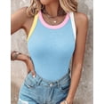 thumbnail image 6 of ChicMe Womens Color Block Built in Bra Tank Tops Sleeveless Padded Casual Shirts Racerback Ribbed Tank Top Lighted Blue-M, 6 of 9