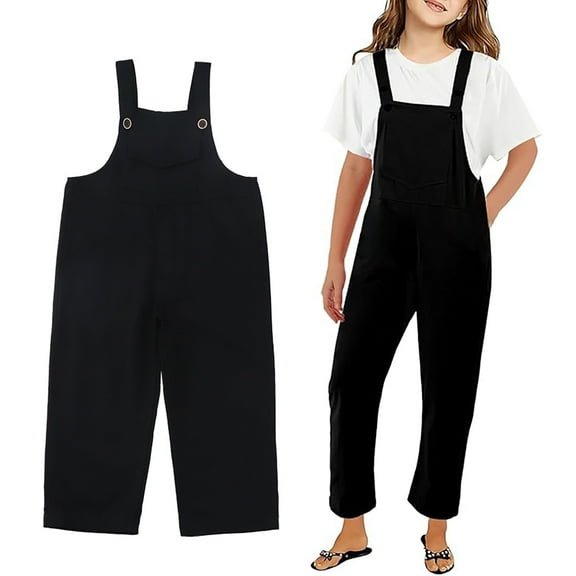 Kid Girls Romper Sleeveless Stylish Black Romper with Pockets for Outdoor Activities Girls Clothing Size 7-8 Years