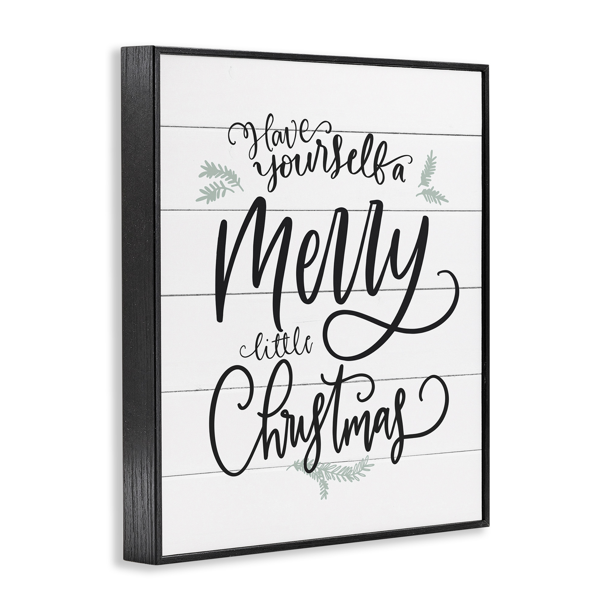 Stupell Industries Merry Little Christmas Planked Phrase Holiday Painting Black Framed Art Print Wall Art, 24 x 30