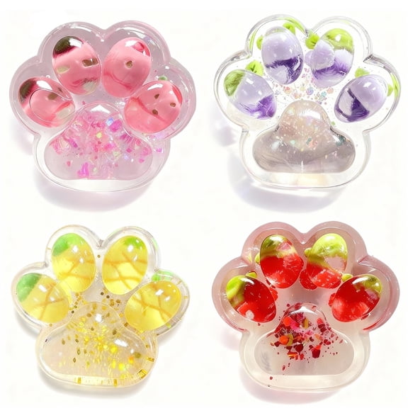 VANNYVANYA 4 Pcs Taba Squishy Toys, Clear Cat Paw Fruit Squeeze Toy, Perfect for Stress and Anxiety Relaxing Toy