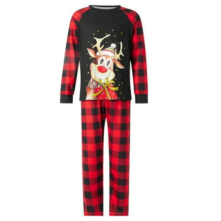 

Leutsin Parent-child Warm Christmas Set Printed Home Wear Pajamas Two-piece Set