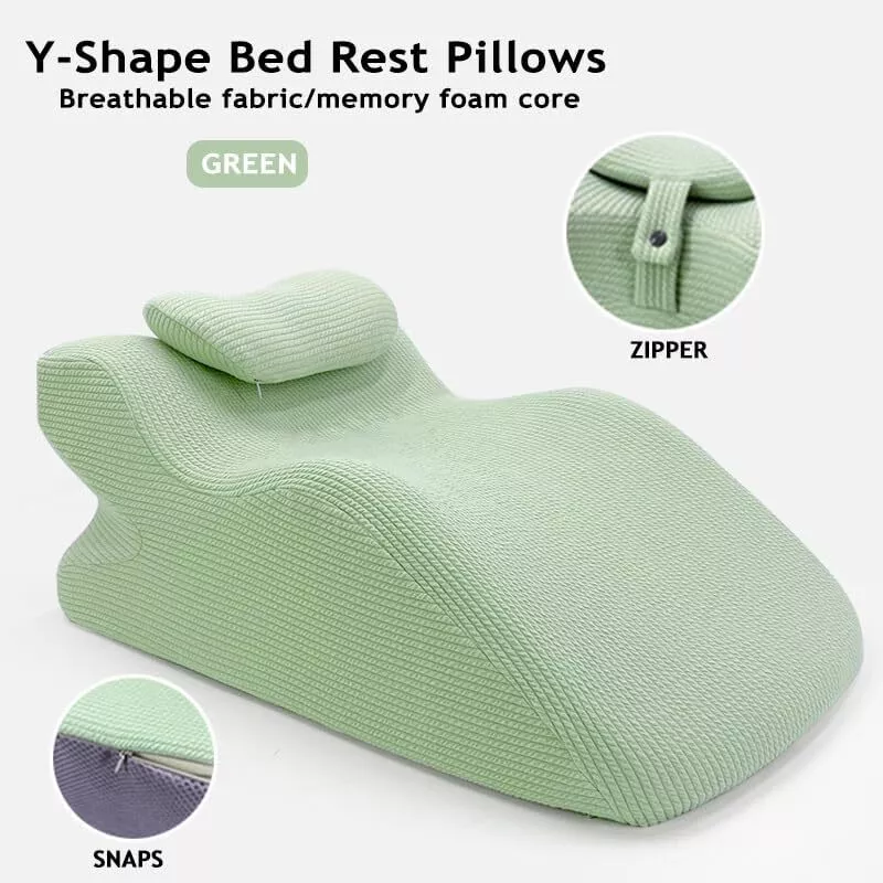 ShadeMart Grass Green Adult Ergonomic Memory Foam Bed Triangle Wedge Pillow Headboard with Face Down Massage Prone Pillow Function for Reading, with Washable Cover