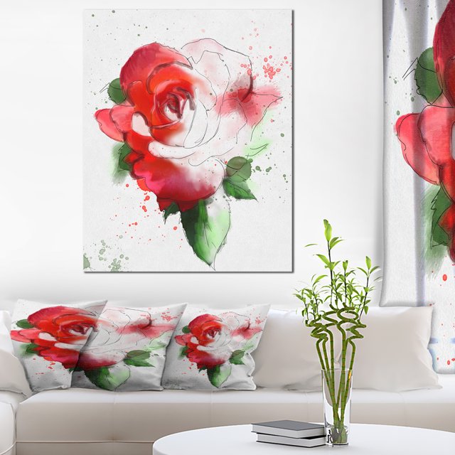 Illustration de Rose Dessinée à la Main Rouge - Impression sur Toile Florale